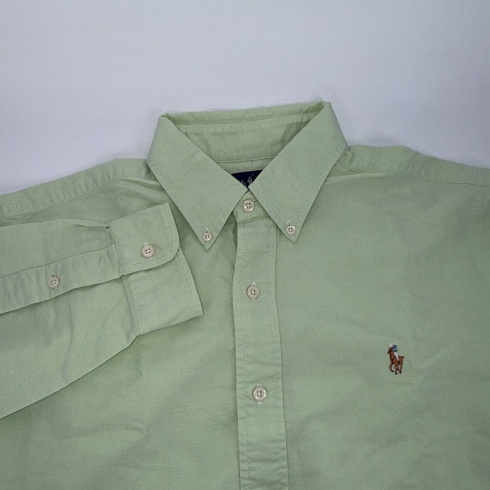 Ralph Lauren Mens Large Classic Fit Oxford Shirt Lime Green Long Sleeve